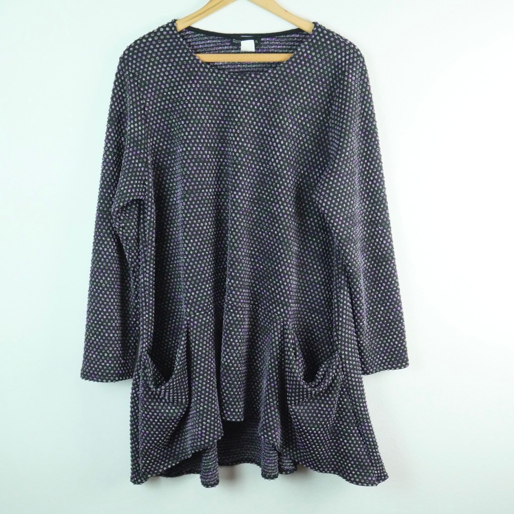 Reina Lee Tunic Top XL Polka Dot Textured Knit Pockets Lagenlook Artsy USA Funky